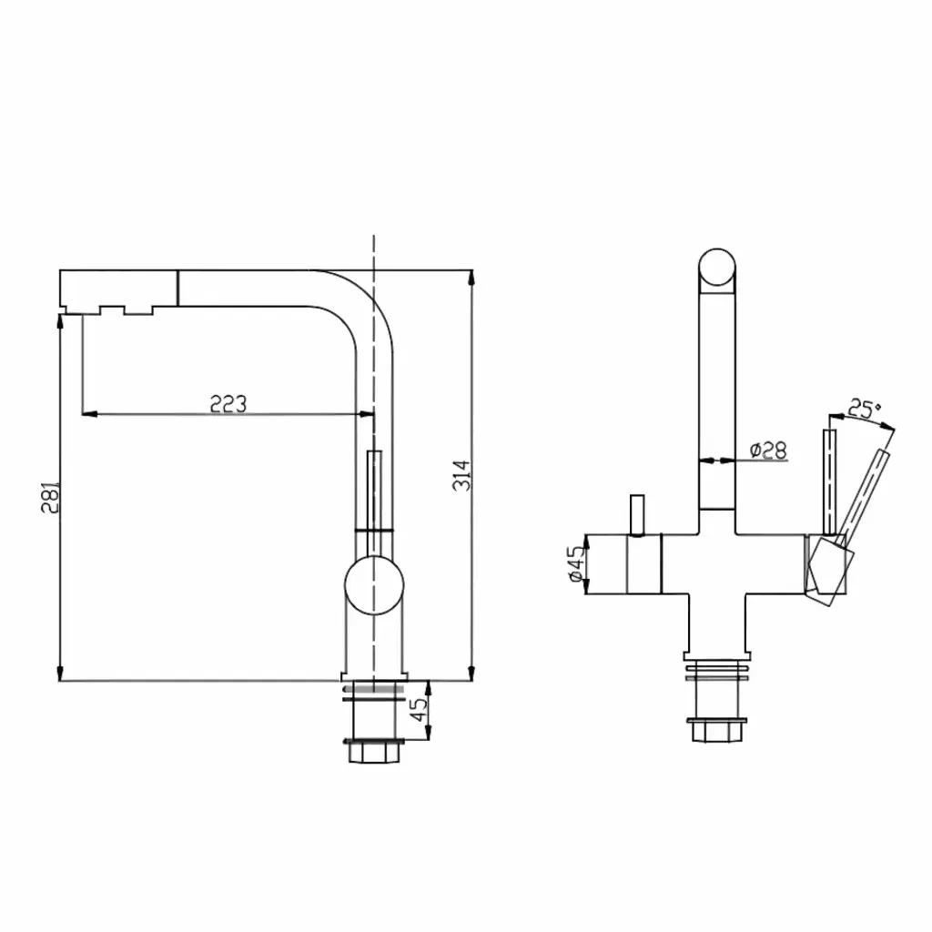 3-Wege-Armatur NORA Pullout L-Auslauf in Edelstahl Massiv2.webp
