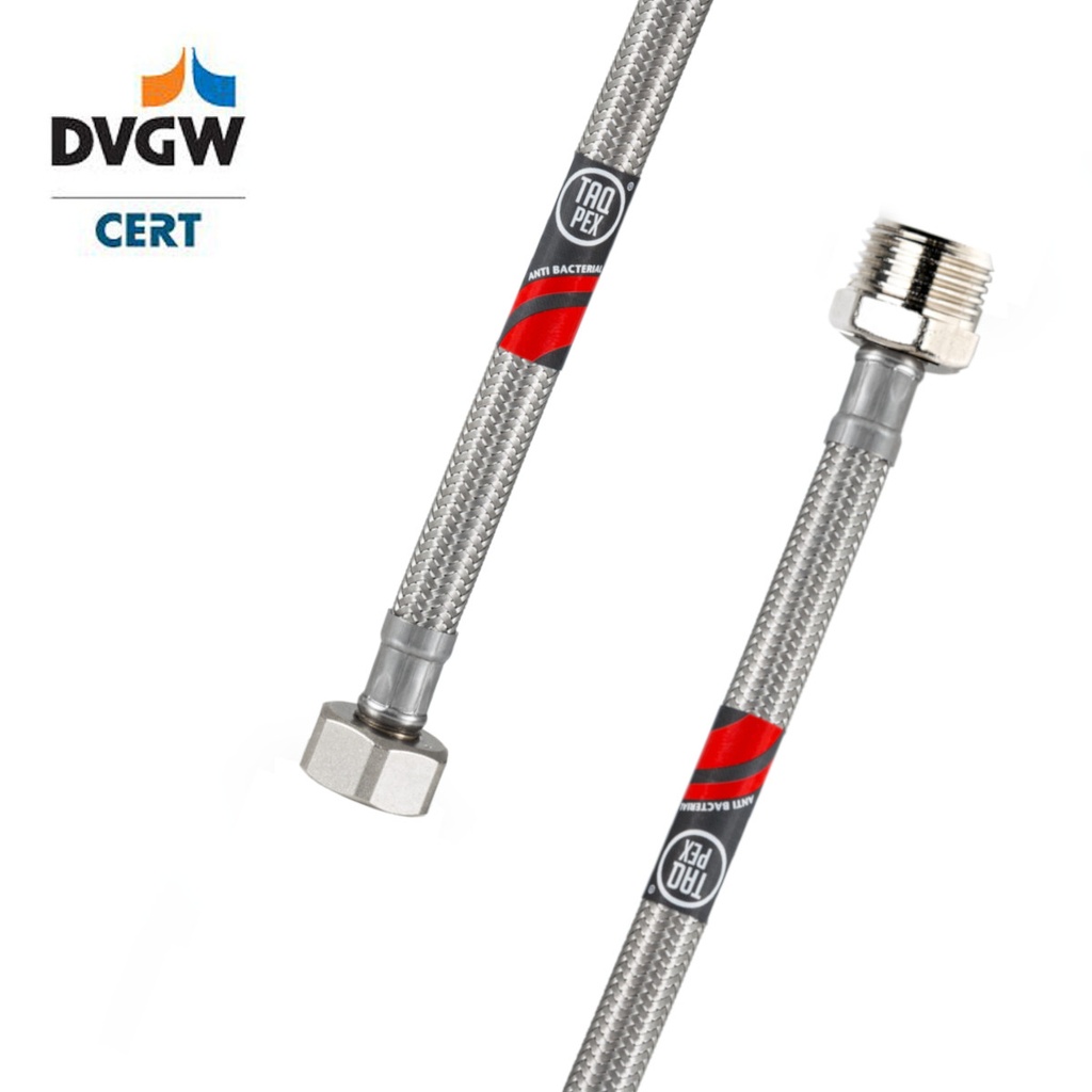DVGW geprüfter Flexschlauch 3/8" ÜM x 3/8" AG - 500mm Wasseranschluss-Anschlussschlauch Verlängerung