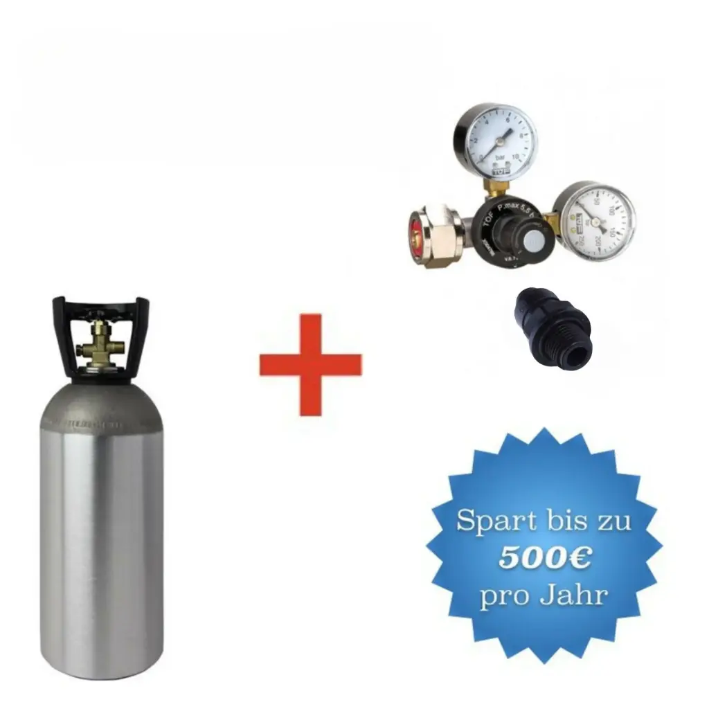 CO₂ Druckminderer für Mehrwegflaschen - geeignet für BRITA Yource, Quooker Cube & Grohe Blue Professional - Optional mit 2 kg CO₂-Flasche