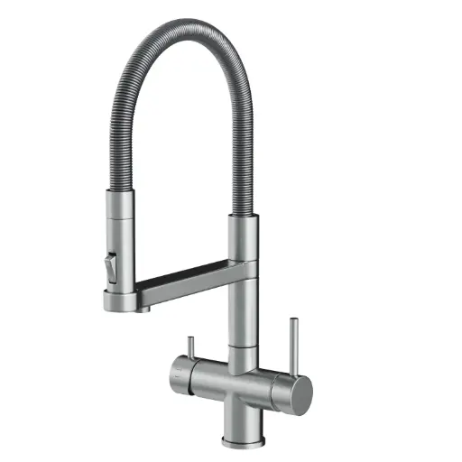 5-Wege-Wasserhahn ALBA aus 304-Edelstahl | ausziehbare Brause | kompatibel mit untertisch Wassersprudlern | deutsche Qualitätsmarke