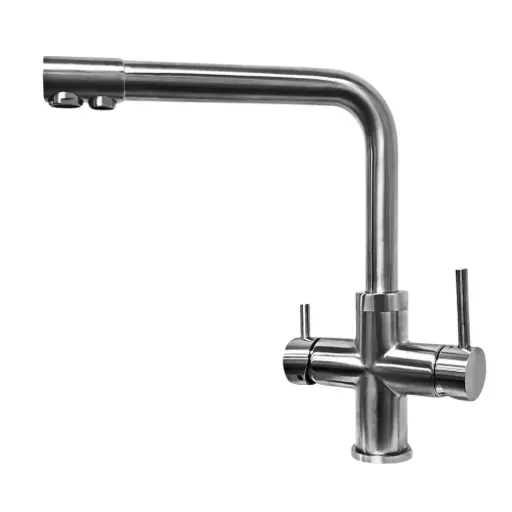 5-Wege-Armatur GIULIA in Edelstahl massiv - 360° drehbare Küchenarmatur aus massivem 304 Edelstahl | L-Auslauf, C-Auslauf, U-Auslauf